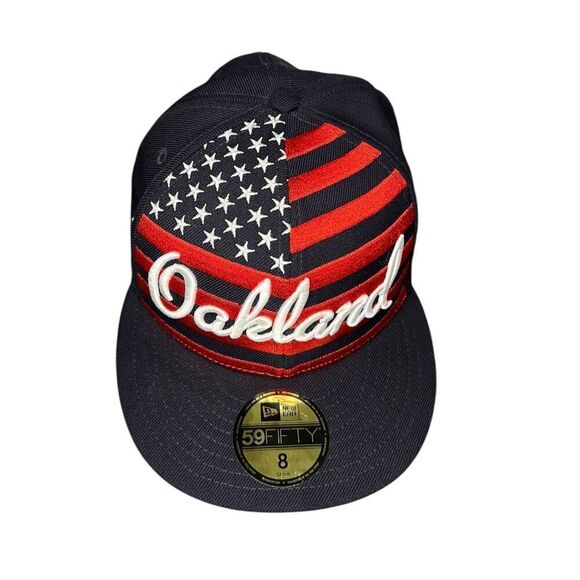New Era Men’s 8 Oakland A’s Script Over Flag Fitted Hat Fan Apparel Baseball Cap - Picture 3 of 7